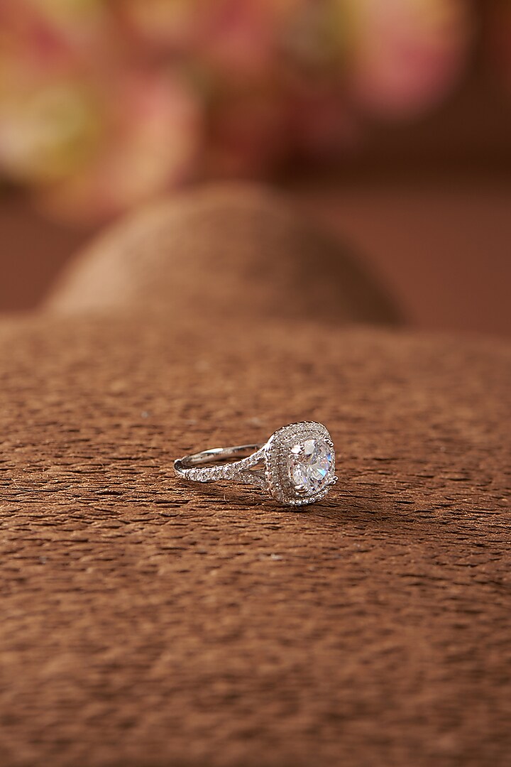 White Finish Zircon Ring In Sterling Silver by STELLA CREATIONS at Pernia's Pop Up Shop