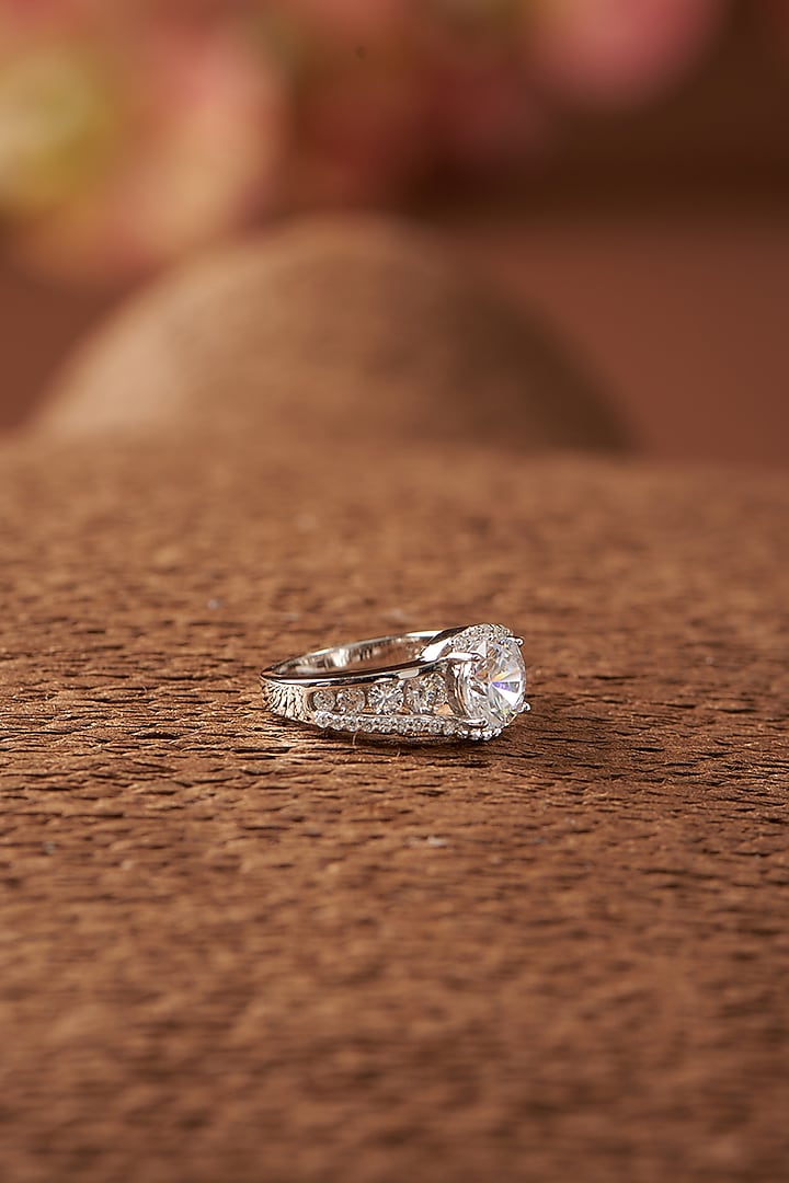 White Finish Zircon Ring In Sterling Silver by STELLA CREATIONS at Pernia's Pop Up Shop