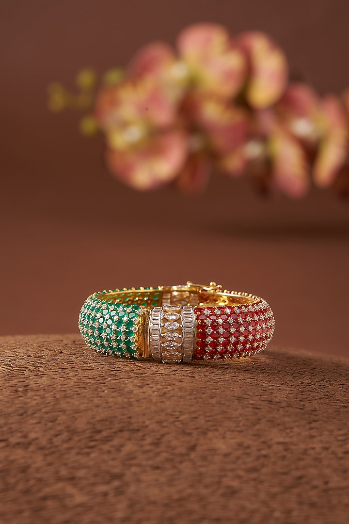 Two-Tone Finish CZ & Synthetic Stone Bangle In Sterling Silver by STELLA CREATIONS at Pernia's Pop Up Shop