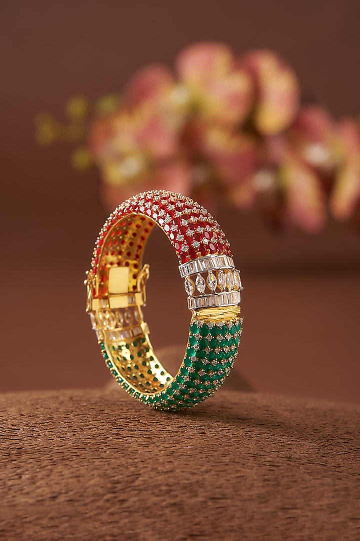 Two-Tone Finish CZ & Synthetic Stone Bangle In Sterling Silver by STELLA CREATIONS at Pernia's Pop Up Shop