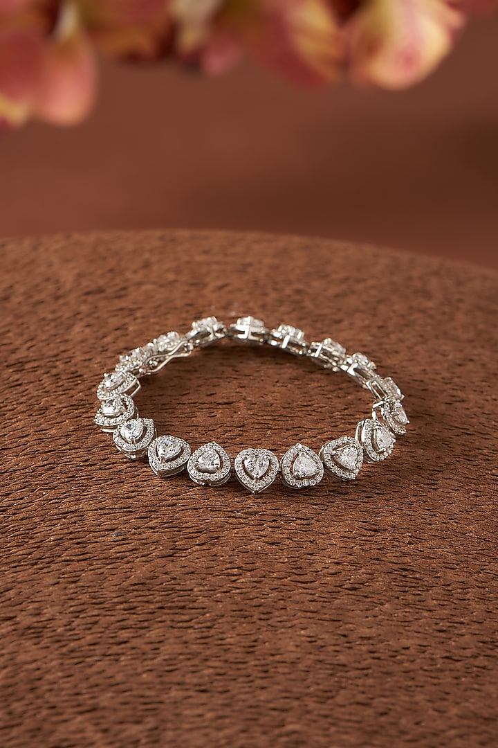 White Finish Zircon Bracelet In Sterling Silver by STELLA CREATIONS at Pernia's Pop Up Shop
