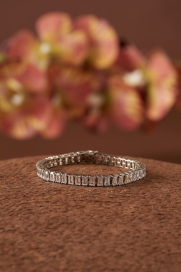 White Finish Zircon Tennis Bracelet In Sterling Silver by STELLA CREATIONS at Pernia's Pop Up Shop