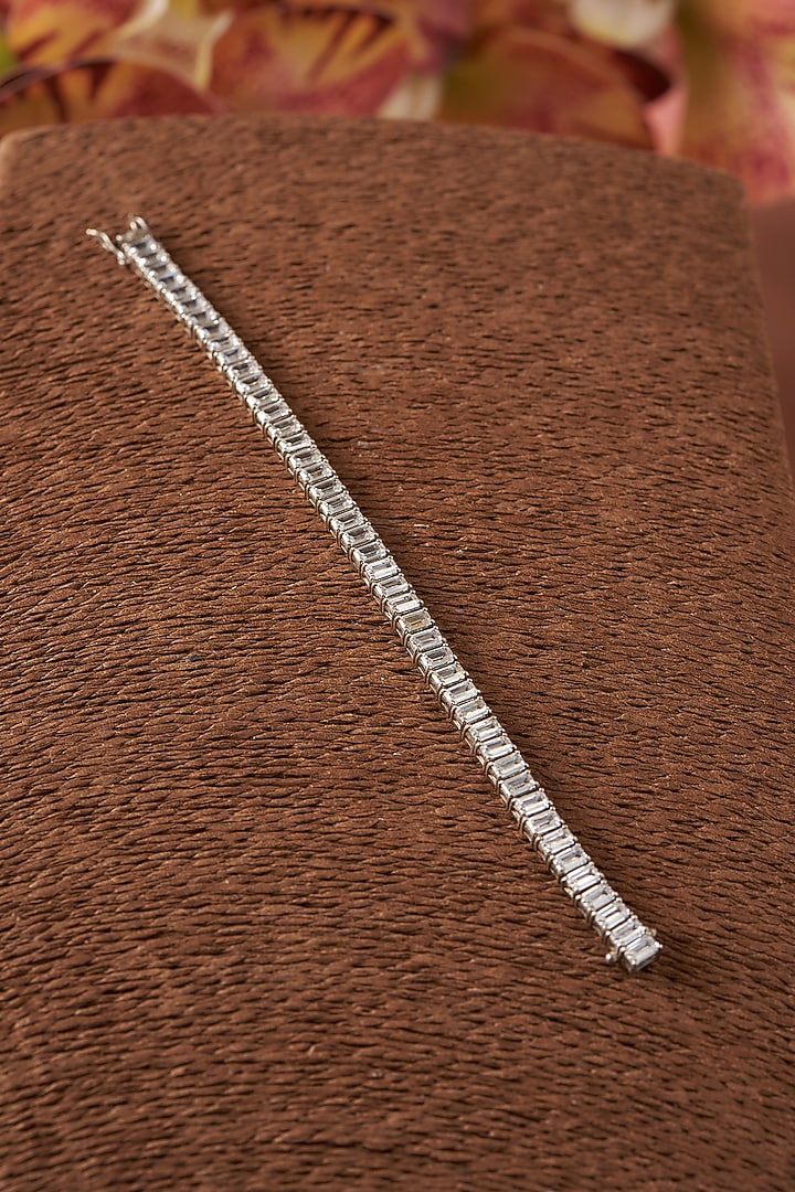 White Finish Zircon Tennis Bracelet In Sterling Silver by STELLA CREATIONS at Pernia's Pop Up Shop