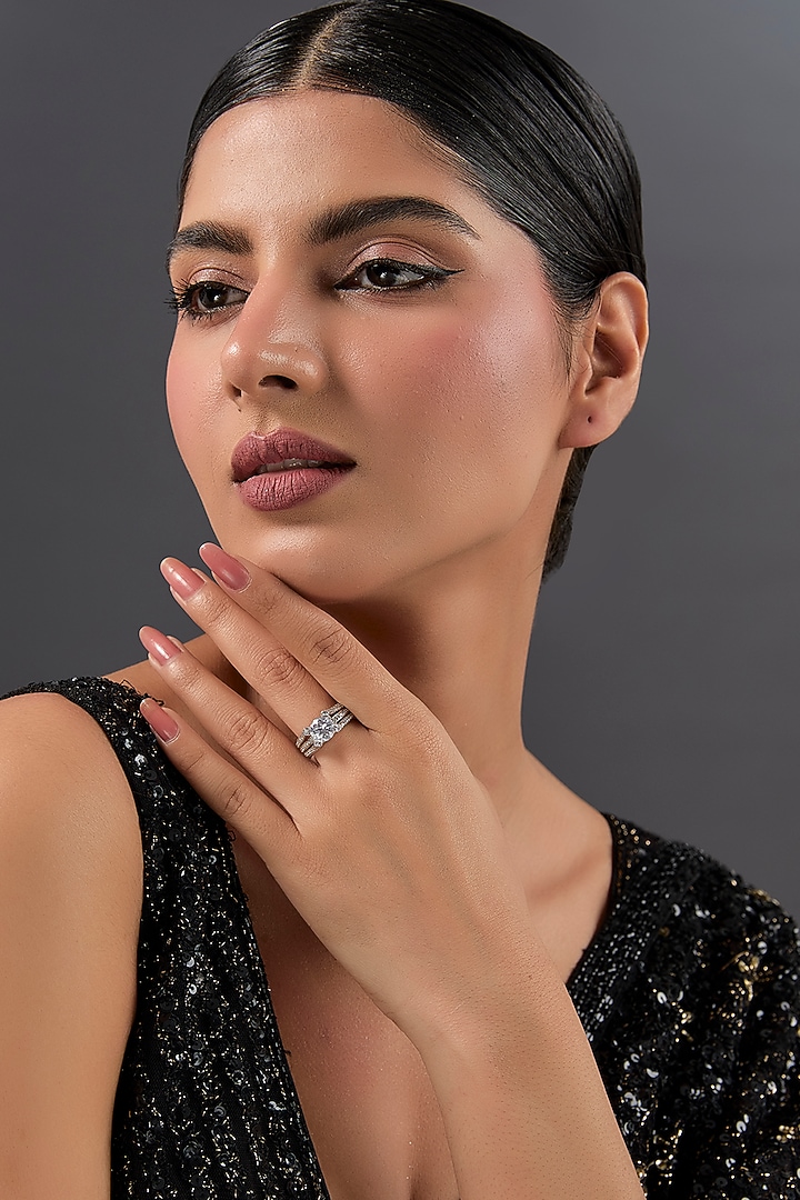 White Gold Finish Eurostar Ring In Sterling Silver by STELLA CREATIONS at Pernia's Pop Up Shop