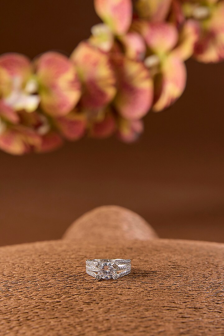 White Gold Finish Eurostar Ring In Sterling Silver by STELLA CREATIONS at Pernia's Pop Up Shop