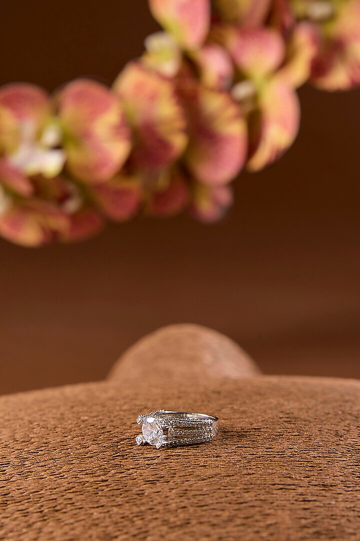 White Gold Finish Eurostar Ring In Sterling Silver by STELLA CREATIONS at Pernia's Pop Up Shop