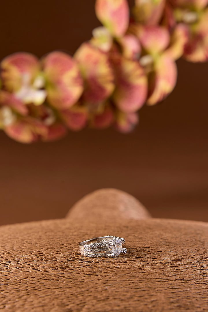 White Gold Finish Eurostar Ring In Sterling Silver by STELLA CREATIONS at Pernia's Pop Up Shop