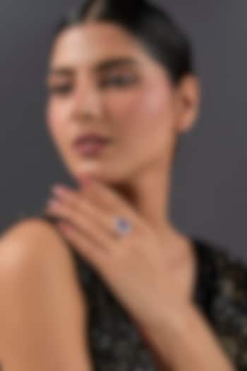 White Gold Finish Eurostar & Tanzanite Ring In Sterling Silver by STELLA CREATIONS at Pernia's Pop Up Shop