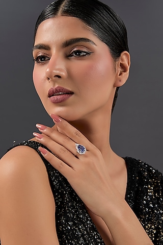 White Gold Finish Eurostar & Tanzanite Ring In Sterling Silver by STELLA CREATIONS