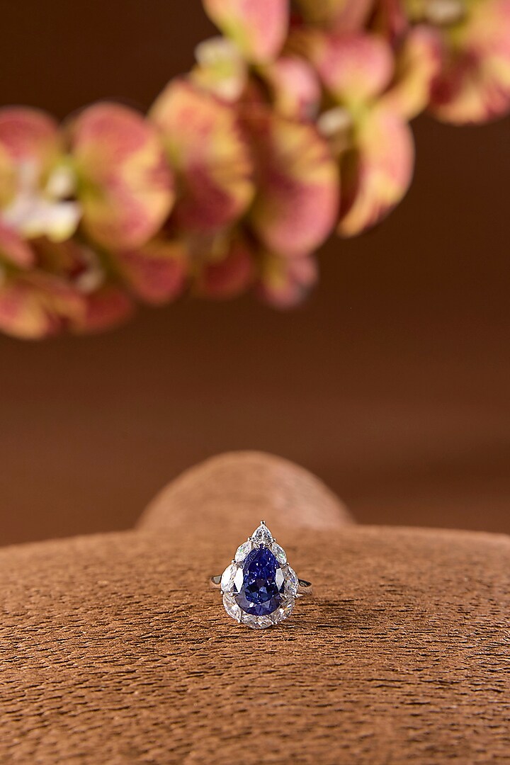 White Gold Finish Eurostar & Tanzanite Ring In Sterling Silver by STELLA CREATIONS at Pernia's Pop Up Shop
