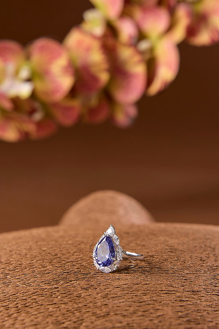 White Gold Finish Eurostar & Tanzanite Ring In Sterling Silver by STELLA CREATIONS at Pernia's Pop Up Shop