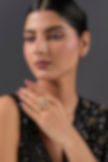 Yellow Gold Finish Moissanite Polki & Ruby Ring In Sterling Silver by STELLA CREATIONS at Pernia's Pop Up Shop