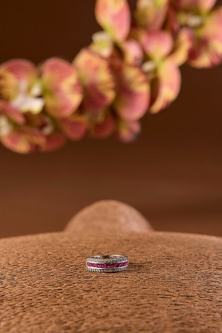 White Gold Finish Eurostar & Ruby Ring In Sterling Silver by STELLA CREATIONS at Pernia's Pop Up Shop