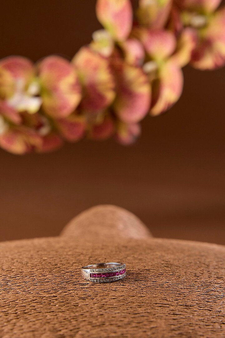 White Gold Finish Eurostar & Ruby Ring In Sterling Silver by STELLA CREATIONS at Pernia's Pop Up Shop