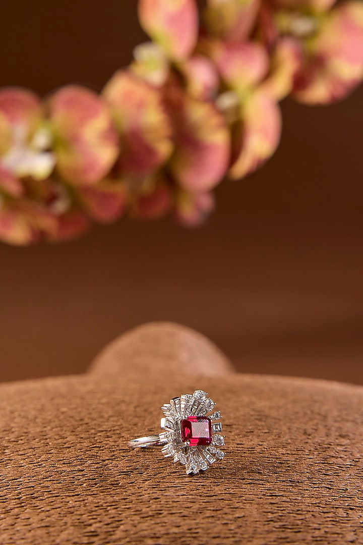 White Gold Finish Eurostar & Ruby Ring In Sterling Silver by STELLA CREATIONS at Pernia's Pop Up Shop