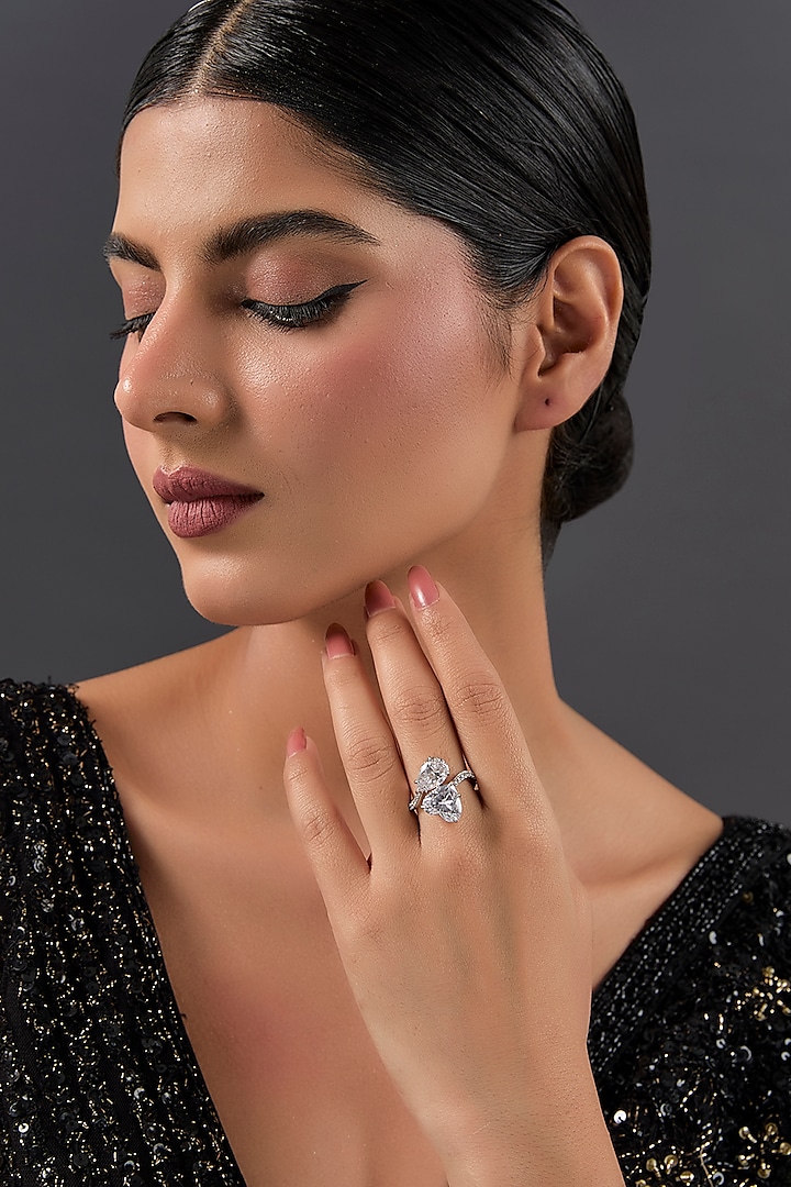 White Gold Finish Eurostar Ring In Sterling Silver by STELLA CREATIONS at Pernia's Pop Up Shop