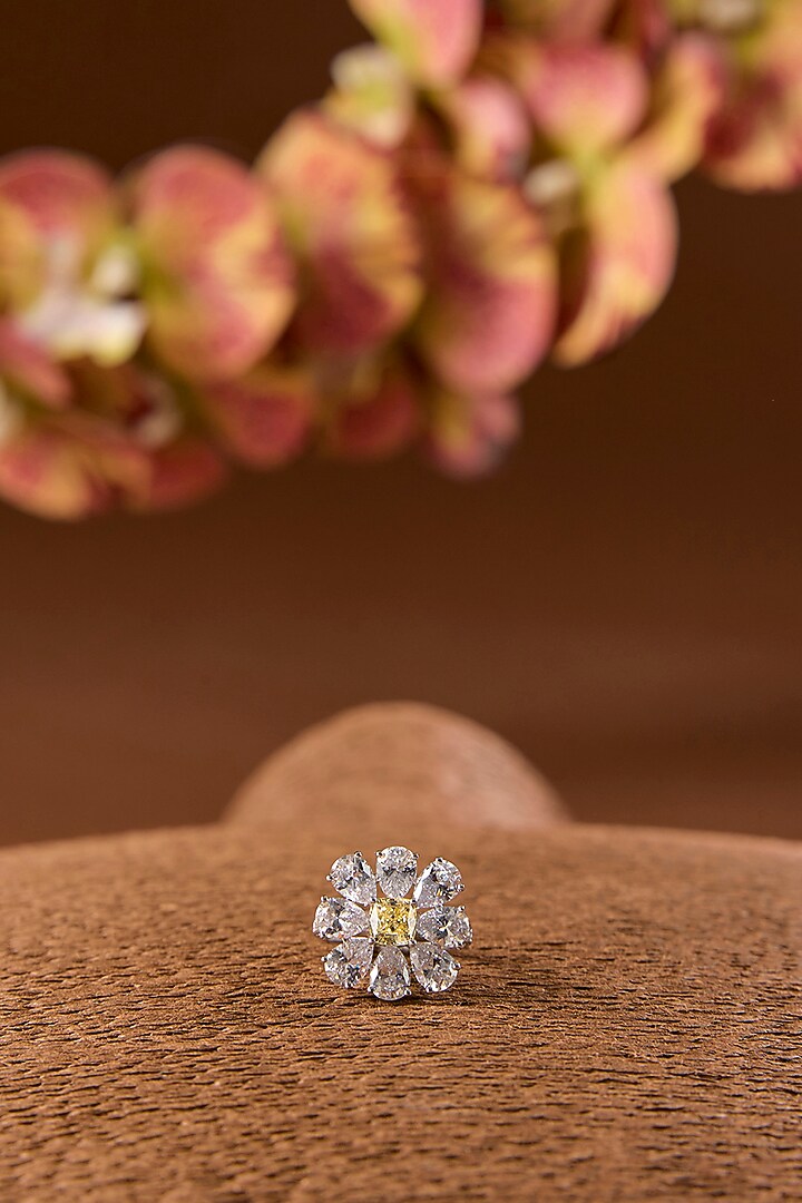 White Gold Finish Eurostar & Yellow Sapphire Ring In Sterling Silver by STELLA CREATIONS at Pernia's Pop Up Shop