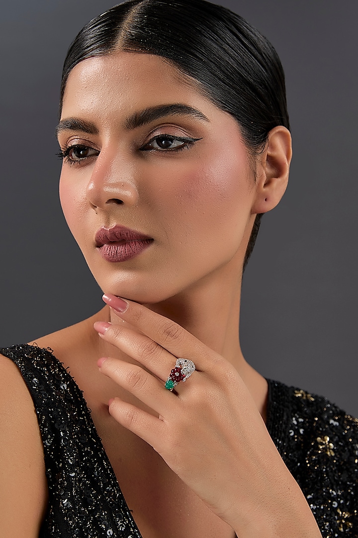 White Gold Finish Eurostar & Ruby Ring In Sterling Silver by STELLA CREATIONS at Pernia's Pop Up Shop