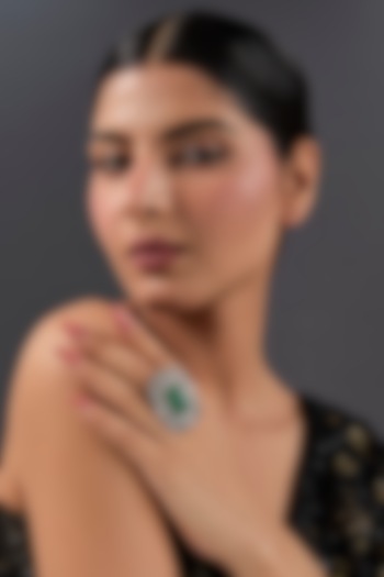 White Gold Finish Eurostar & Emerald Ring In Sterling Silver by STELLA CREATIONS at Pernia's Pop Up Shop