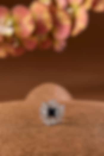 White Gold Finish Eurostar & Blue Sapphire Ring In Sterling Silver by STELLA CREATIONS at Pernia's Pop Up Shop