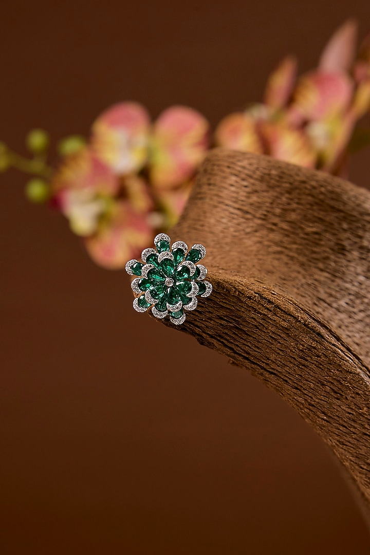 White Gold Finish Eurostar & Emerald Pendant Cum Brooch In Sterling Silver by STELLA CREATIONS at Pernia's Pop Up Shop