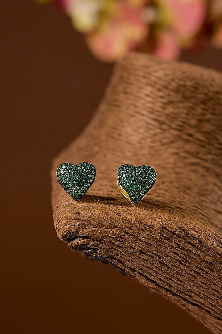 Black Rhodium Finish Zircon & Emerald Stone Stud Earrings In Sterling Silver by STELLA CREATIONS at Pernia's Pop Up Shop