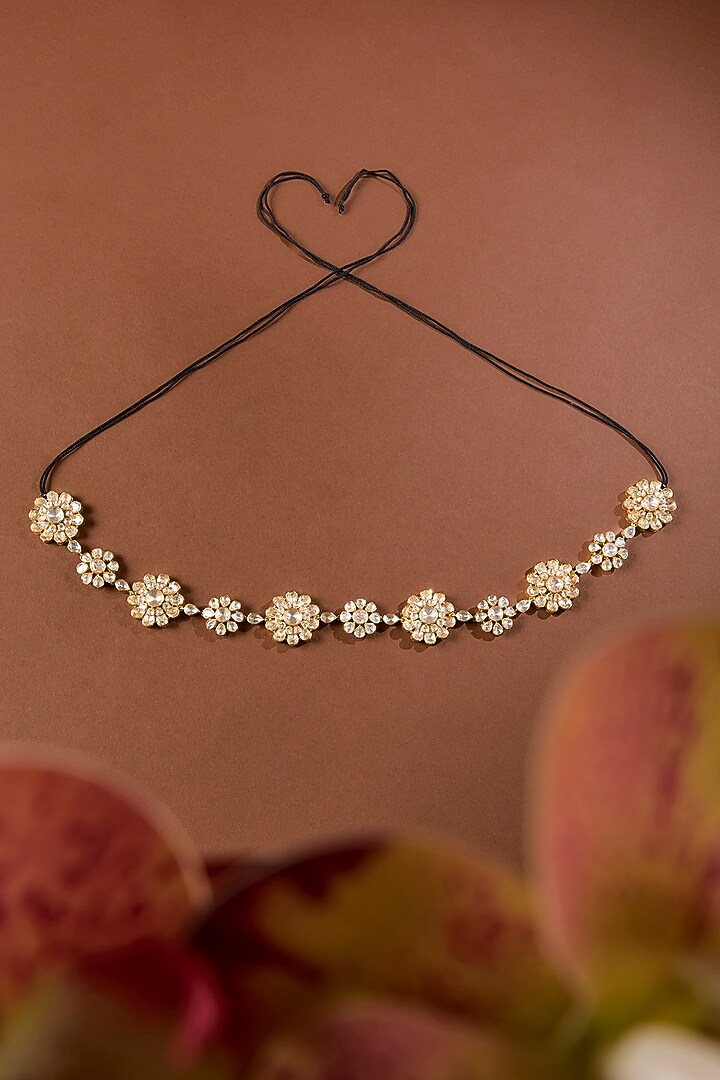 Gold Finish Kundan Polki Mathapatti In Sterling Silver by STELLA CREATIONS at Pernia's Pop Up Shop
