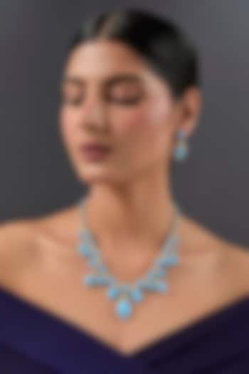 Gold Finish Turquoise Stone Necklace Set In Sterling Silver by STELLA CREATIONS at Pernia's Pop Up Shop