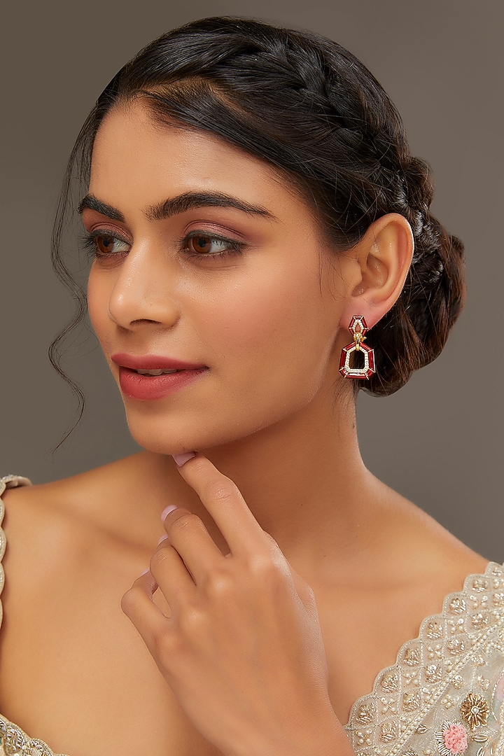 White Finish Zircon Enamelled Dangler Earrings In Sterling Silver by STELLA CREATIONS at Pernia's Pop Up Shop