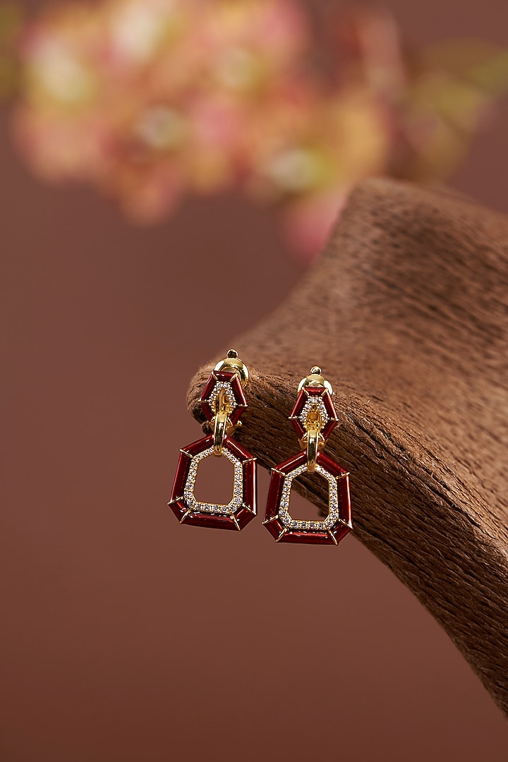 White Finish Zircon Enamelled Dangler Earrings In Sterling Silver by STELLA CREATIONS at Pernia's Pop Up Shop