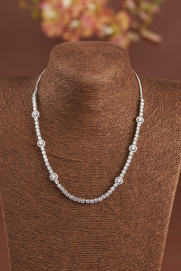 White Finish Zircon Necklace In Sterling Silver by STELLA CREATIONS at Pernia's Pop Up Shop
