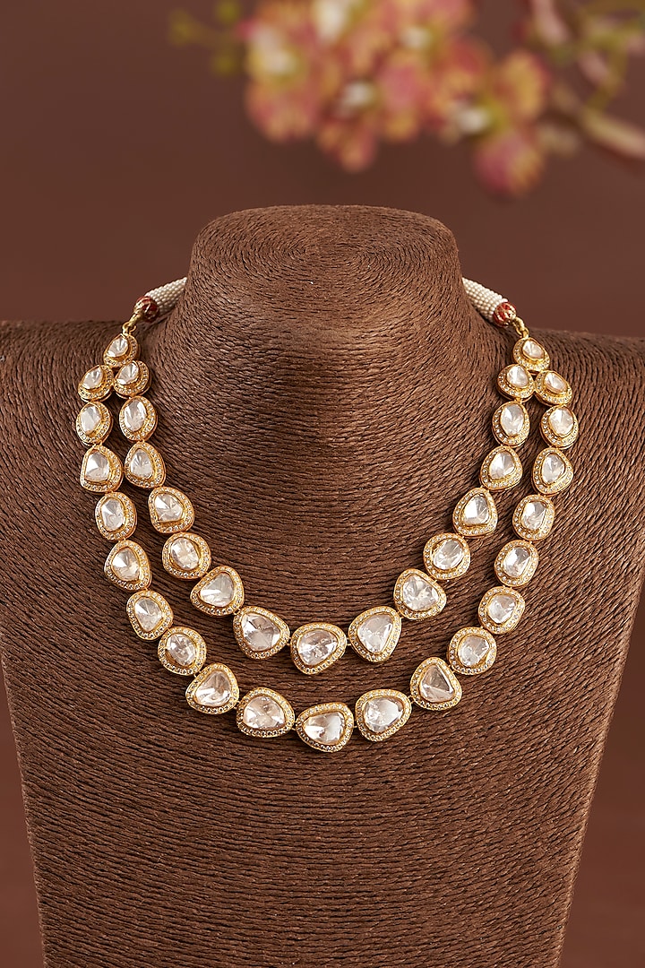 Gold Finish Moissanite Polki Necklace In Sterling Silver by STELLA CREATIONS at Pernia's Pop Up Shop