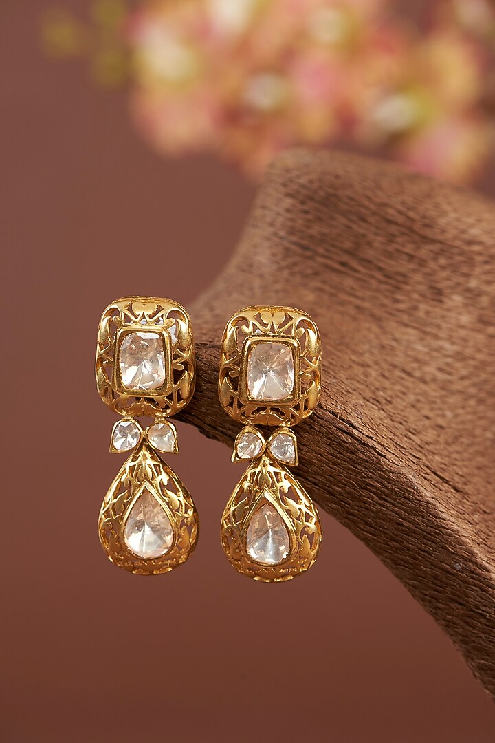 Gold Finish Moissanite Polki Necklace Set In Sterling Silver by STELLA CREATIONS at Pernia's Pop Up Shop