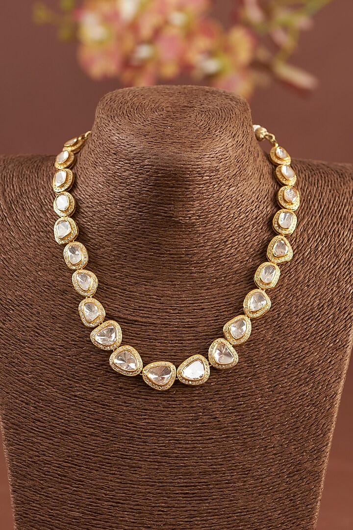 Gold Finish Moissanite Polki Necklace In Sterling Silver by STELLA CREATIONS at Pernia's Pop Up Shop