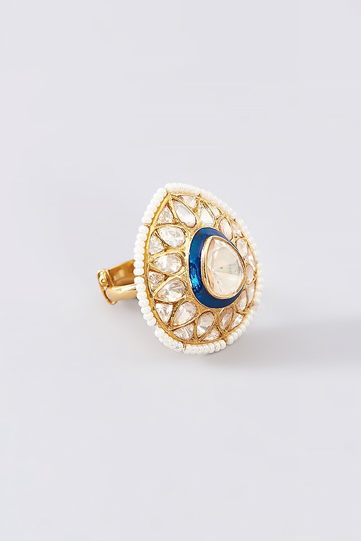 Gold Finish Meenakari Ring In Sterling Silver by STELLA CREATIONS at Pernia's Pop Up Shop