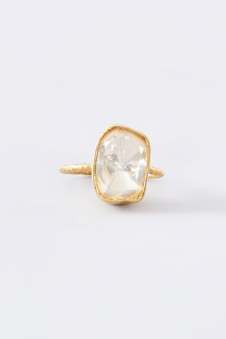Gold Finish Moissanite Polki Ring In Sterling Silver by STELLA CREATIONS