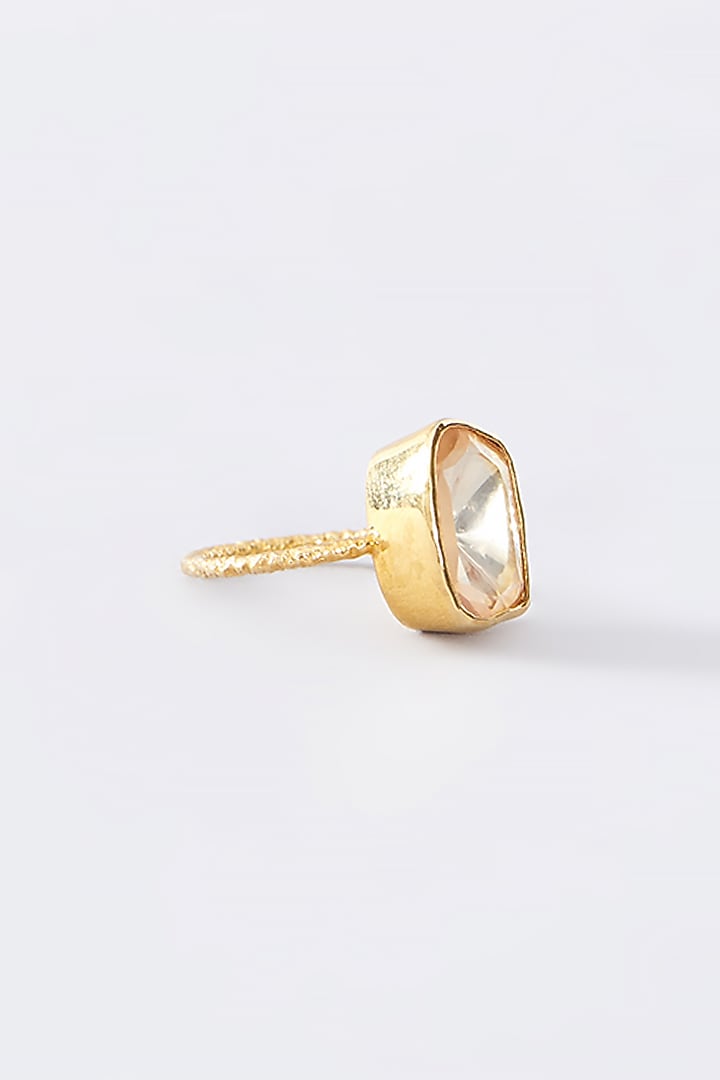 Gold Finish Moissanite Polki Ring In Sterling Silver by STELLA CREATIONS at Pernia's Pop Up Shop