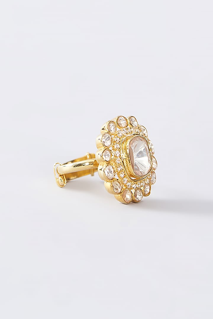 Gold Finish Moissanite Polki Ring In Sterling Silver by STELLA CREATIONS at Pernia's Pop Up Shop