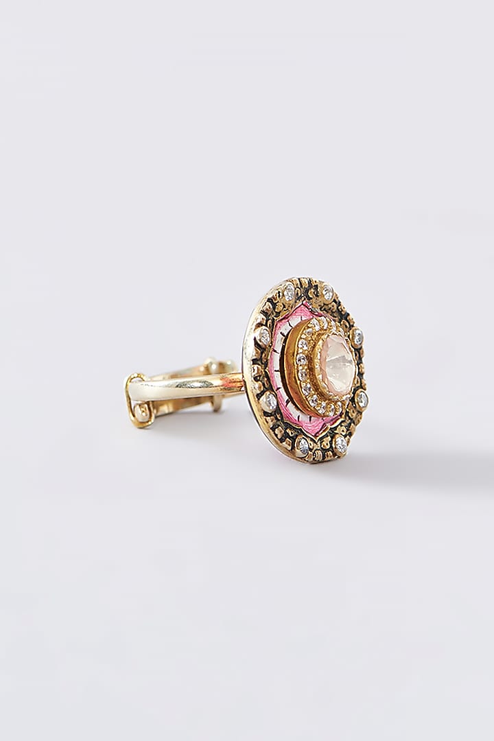 Antique Gold Finish Moissanite Polki Ring In Sterling Silver by STELLA CREATIONS at Pernia's Pop Up Shop