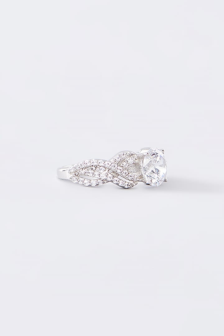 White Finish Cubic Zirconia Ring In Sterling Silver by STELLA CREATIONS at Pernia's Pop Up Shop