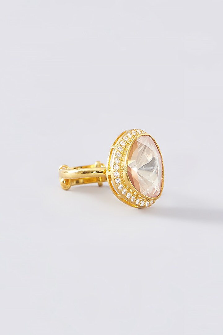 Gold Finish Moissanite Polki Ring In Sterling Silver by STELLA CREATIONS at Pernia's Pop Up Shop
