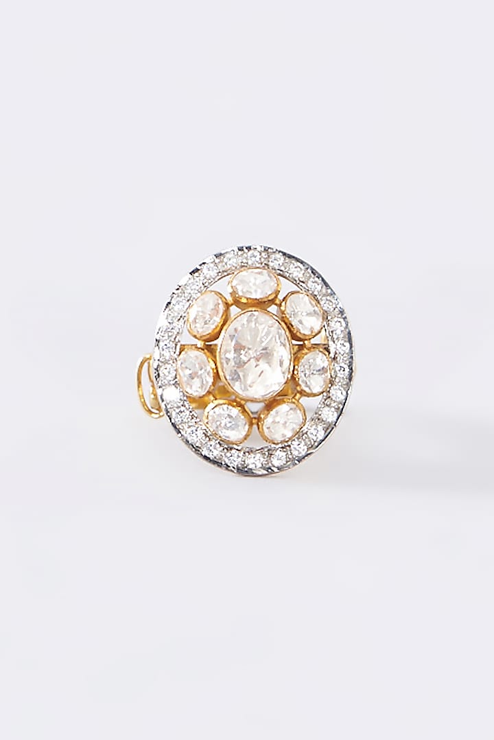 Gold Finish Moissanite Polki Ring In Sterling Silver by STELLA CREATIONS