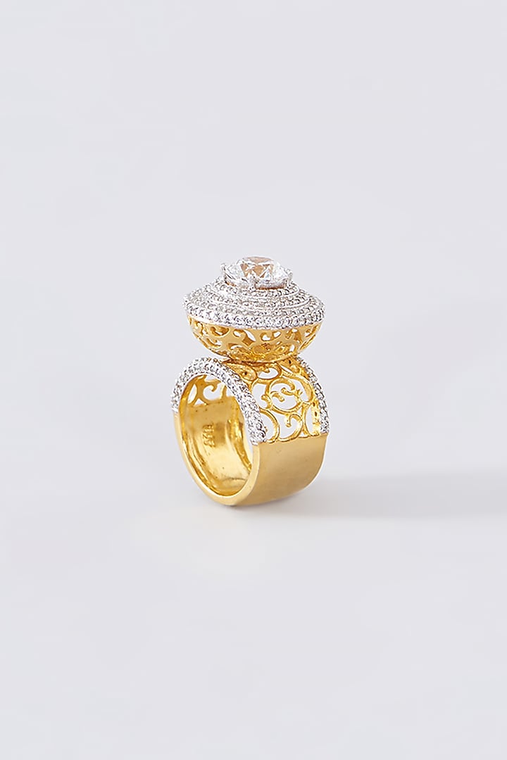 Two Tone Finish Cubic Zirconia Ring In Sterling Silver by STELLA CREATIONS at Pernia's Pop Up Shop