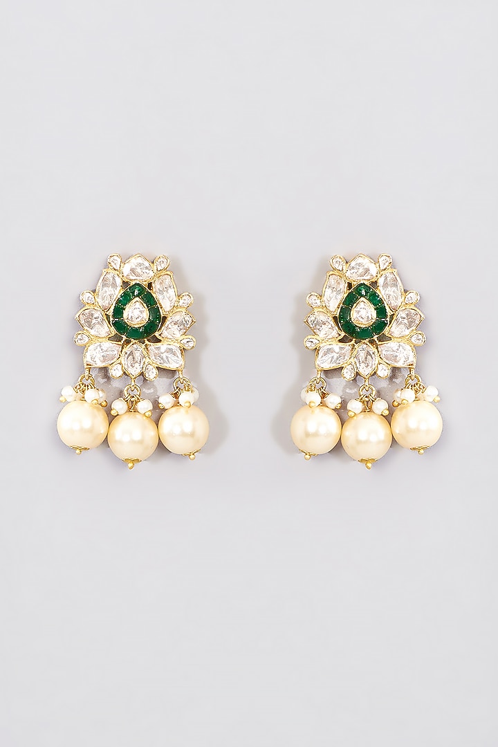 Gold Finish Synthetic Emerald Necklace Set In Sterling Silver by STELLA CREATIONS at Pernia's Pop Up Shop