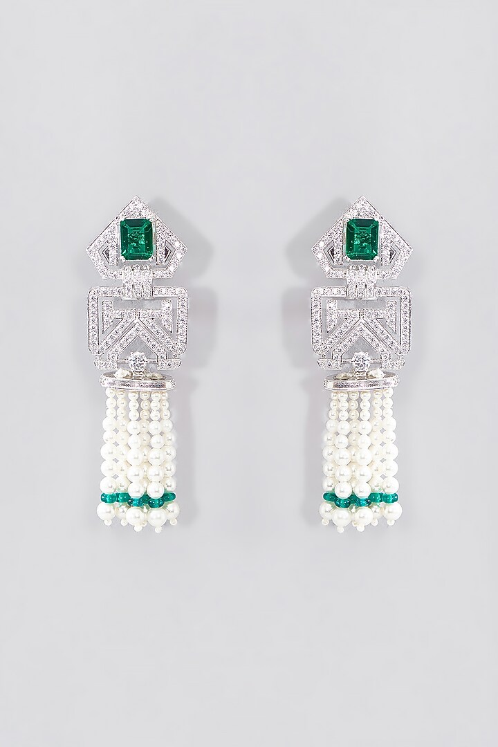 White Finish Synthetic Emerald Choker Necklace Set In Sterling Silver by STELLA CREATIONS at Pernia's Pop Up Shop