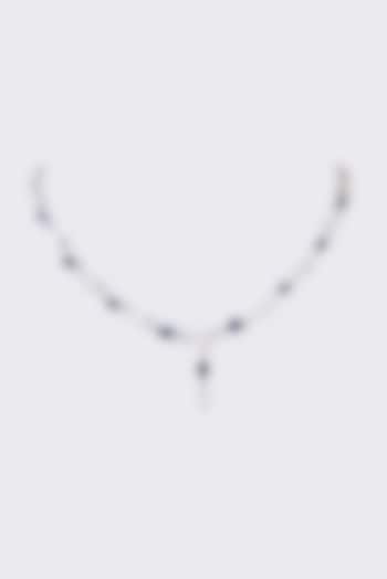 White Finish Zirconia & Synthetic Sapphire Necklace Set In Sterling Silver by STELLA CREATIONS at Pernia's Pop Up Shop