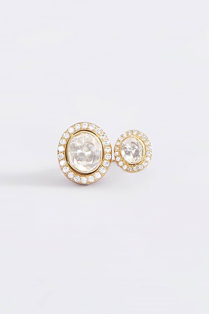 Gold Finish Moissanite Polki Enameled Ring In Sterling Silver by STELLA CREATIONS at Pernia's Pop Up Shop