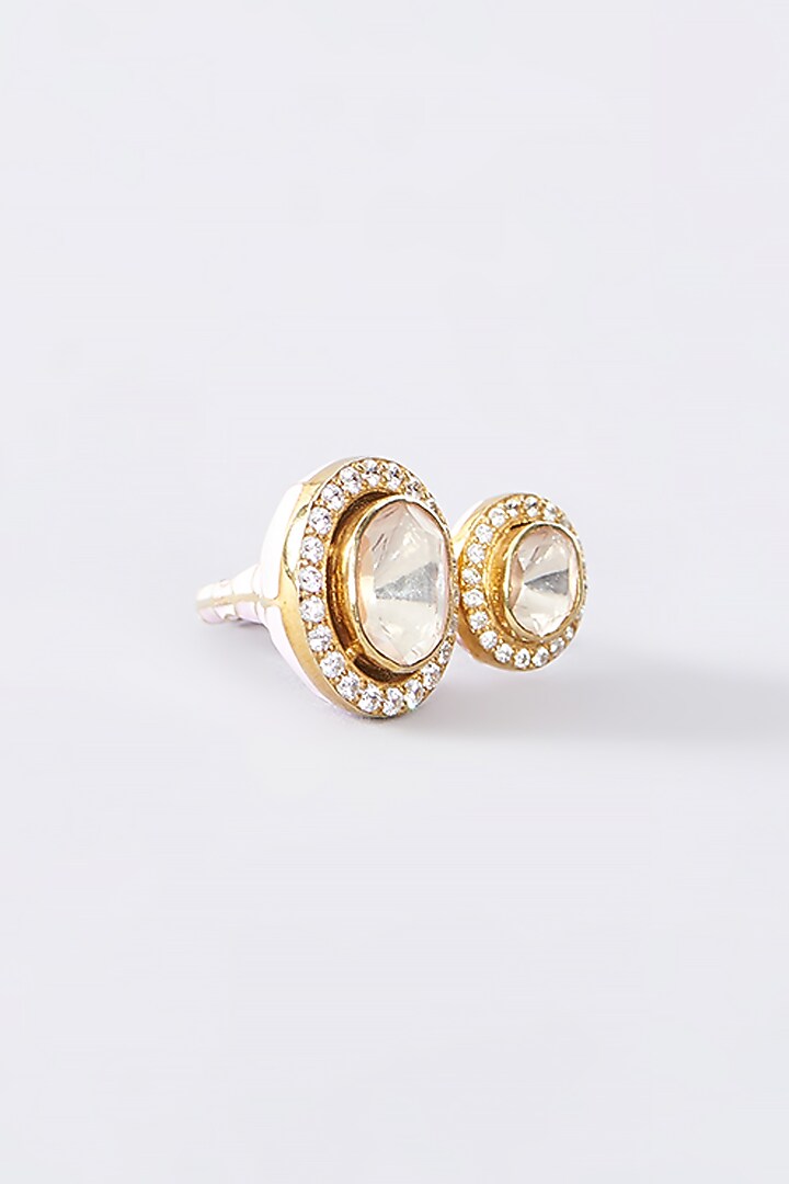 Gold Finish Moissanite Polki Enameled Ring In Sterling Silver by STELLA CREATIONS at Pernia's Pop Up Shop