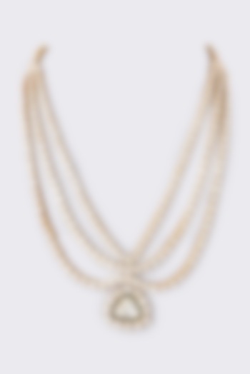 Gold Finish Moissanite Polki Necklace In Sterling Silver by STELLA CREATIONS