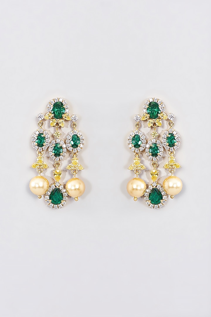 Gold Finish Synthetic Emerald Necklace Set In Sterling Silver by STELLA CREATIONS at Pernia's Pop Up Shop